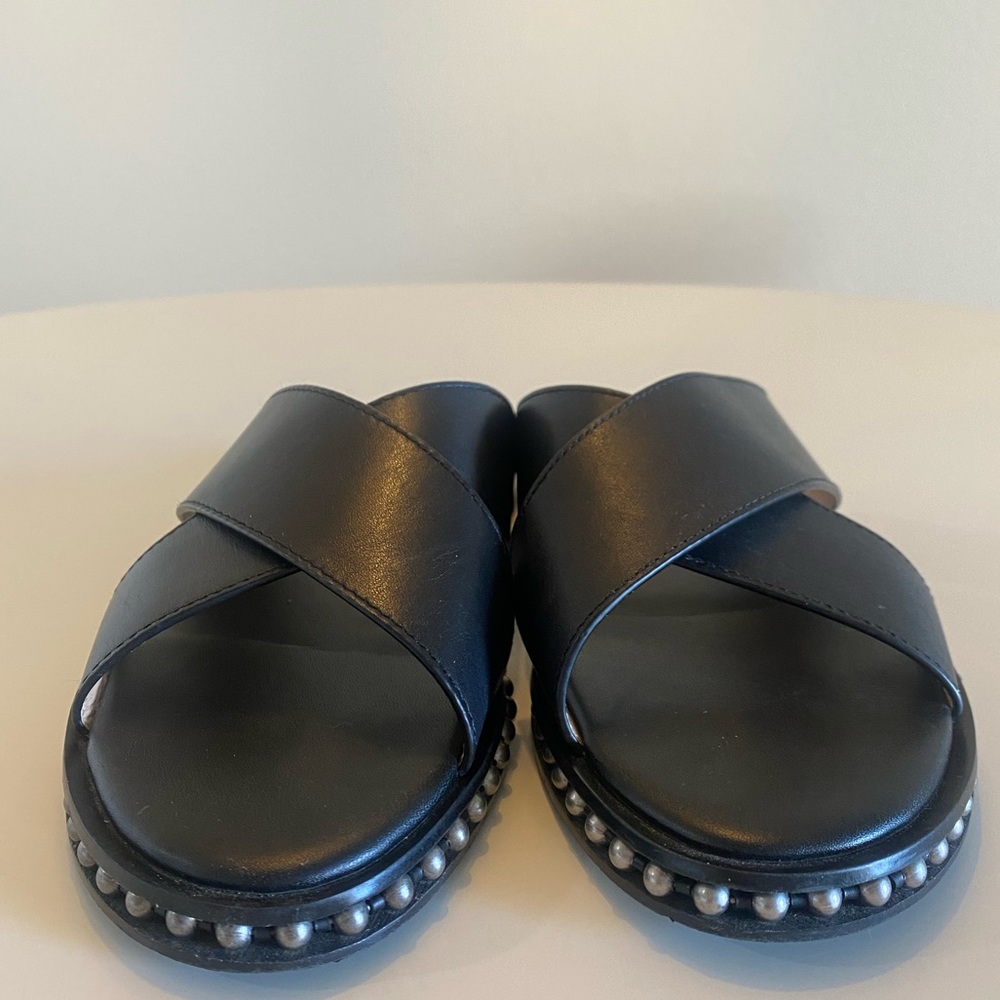 Coach Hailey Slide, Size 7.5, Black Leather, Rubber outsole, 1/4" heel